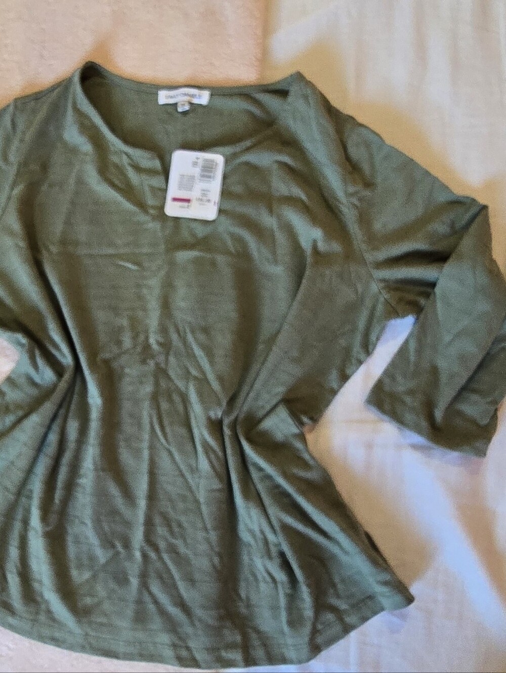 Casual Olive Green V-Neck 3/4 Sleeve Tunic Top